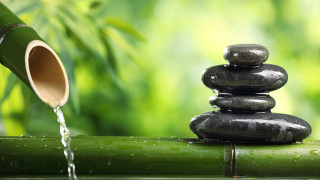 Bamboo pipe rocks water flow - cao buxing free wallpaper