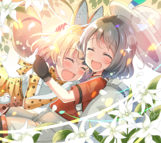 Anime girls hugging flowers butterfly - jungle free wallpaper