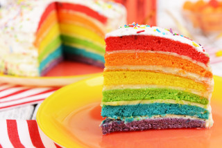 Rainbow cake slice plate fork - pastel free wallpaper