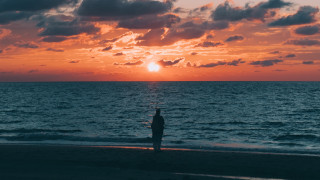 Beach sunset person clouds dock - cinematic photography free wallpaper for desktop