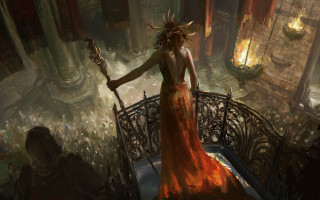 Woman red dress staff demons - a staff free wallpaper