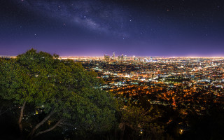 City lights stars forests moon - a view of the city free wallpaper for desktop