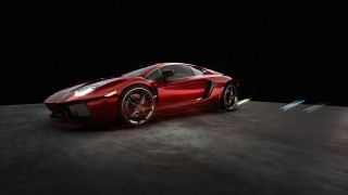 Red sports car dark room 79 - free 3d render wallpaper