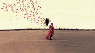 Woman balloons bicycle cherry blossoms - brooke shaden free wallpaper