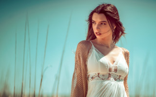 Woman white dress field tall - free bikini wallpaper