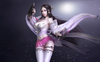 Woman costume gun knife moon - a costume holding free wallpaper