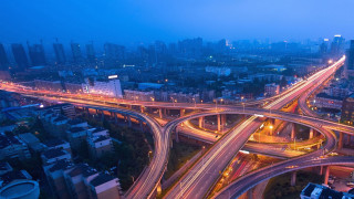 Night city bridge traffic lights - traffic free wallpaper