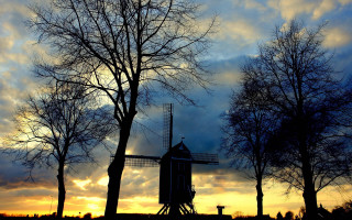 Windmill trees cloudy sky autumn - a windmill in the distance free wallpaper