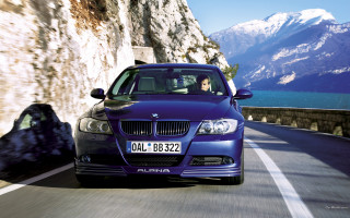 Blue car mountain road woman - a blue car free wallpaper for desktop