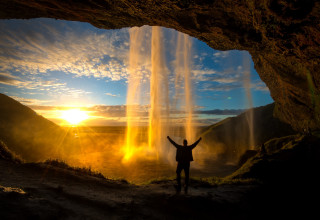 Cave sunset waterfall outdoors matte - a cave free wallpaper