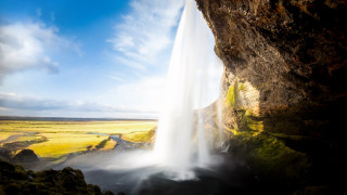 Iceland waterfall cave mountain river - esao free wallpaper