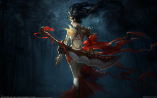 Woman red dress sword forest - bayard wu free wallpaper