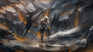 Man sword cave dragon back - dragon art free wallpaper