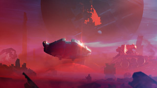 Futuristic city red sky purple - matte painting concept art free wallpaper for desktop
