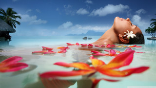 Woman pool flowers island blur - tropical free wallpaper
