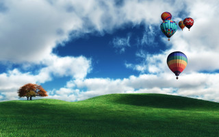 Hot air balloons green field - hot free wallpaper