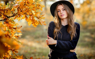Woman hat forest serious autumn - american barbizon school free wallpaper