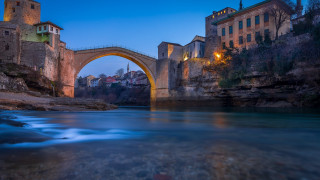 Bridge river building night light - the bridge free wallpaper