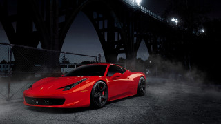 Red sports car bridge night 2 - fog free wallpaper