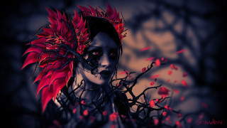 Woman red headdress tree branch - a red flower free wallpaper for desktop