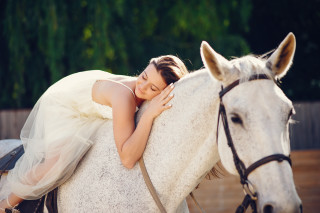 Romantic white dress horse hug - ancell stronach free wallpaper