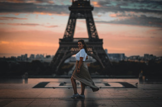 Eiffel sunset woman cinematic paris - a skirt free wallpaper