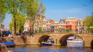 Bridge river boats bikes buildings - allaert van everdingen free wallpaper