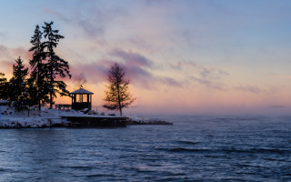 Small island gazebo sunset mist - mist free wallpaper for desktop