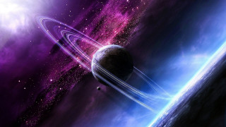 Purple blue space planet stars - a distant star in the foreground free wallpaper