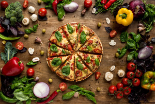Pizza toppings vegetables herbs food - tomato free wallpaper