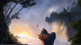 Fantasy man cliff forest starry - a painting of a man free wallpaper for desktop