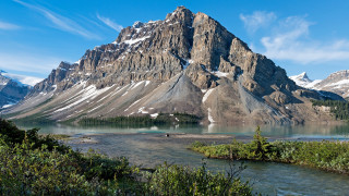 Mountain river snow capped forest - douglas robertson bisset free wallpaper