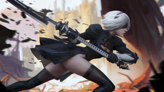 Nier automata sword woman city - bayard wu free wallpaper