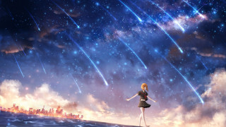 Girl hill stargazing city night - the star free wallpaper