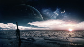 Planet sky clouds sun foreground - a sun in the distance free wallpaper