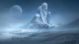 Mountain moon lake ocean night - snow and ice free wallpaper