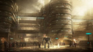 Futuristic city giant robot people - craig mullins free wallpaper