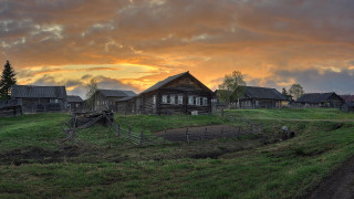 Farm fence building sunset people - a farm free wallpaper
