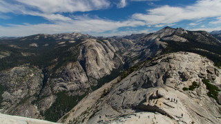 Mountain range clouds lake forest - ultra wide angle free wallpaper