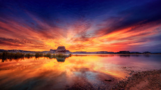 Sunset lake mountain clouds beautiful - a mountain in the background and a sky free wallpaper