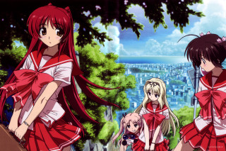 Anime girls forest city sky - anime free wallpaper