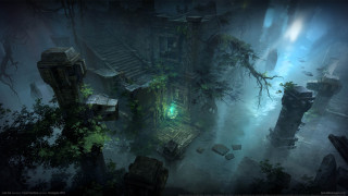 Dark forest building stairs green - a dark forest free wallpaper