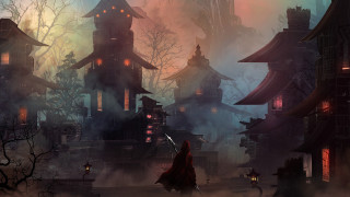 Fantasy city night street architecture - andreas rocha free wallpaper
