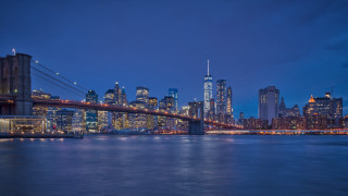 City skyline bridge river night 15 - a bridge and a river in front free wallpaper