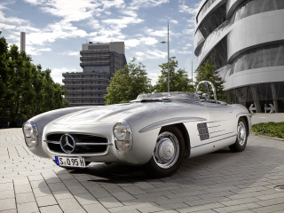 Silver mercedes roadster cloudy sky - matte drawing free wallpaper for desktop