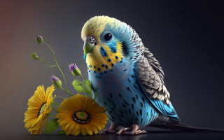 Blue yellow bird flower vase - bird free wallpaper for desktop
