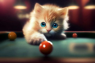 Kitten pool red ball carlos - funny free wallpaper