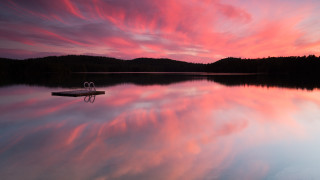 Pink sky reflection lake bench - eric deschamps free wallpaper for desktop