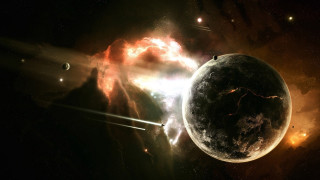 Space planet star aurora milkyway 3 - a planet and a star in the background free wallpaper