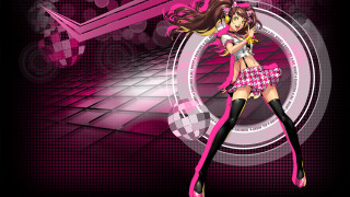 Girl pink dress black boots - op art free wallpaper